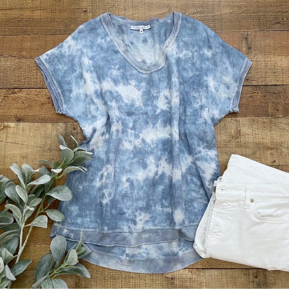 Top Linen Short Sleeved Summer Blouse by Tempo Paris
